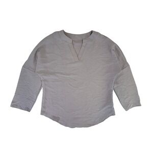 SHEIN Gray Textured V Neck 3/4 Sleeve Casual Top Women's Size S